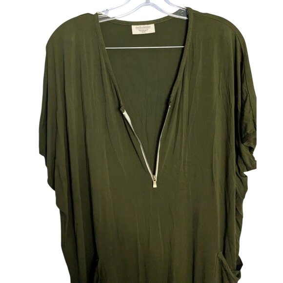 Dwell + Slumber Olive Green V-Neck Caftan Dress Pockets Half-Zip XL sz 18 - Picture 4 of 12